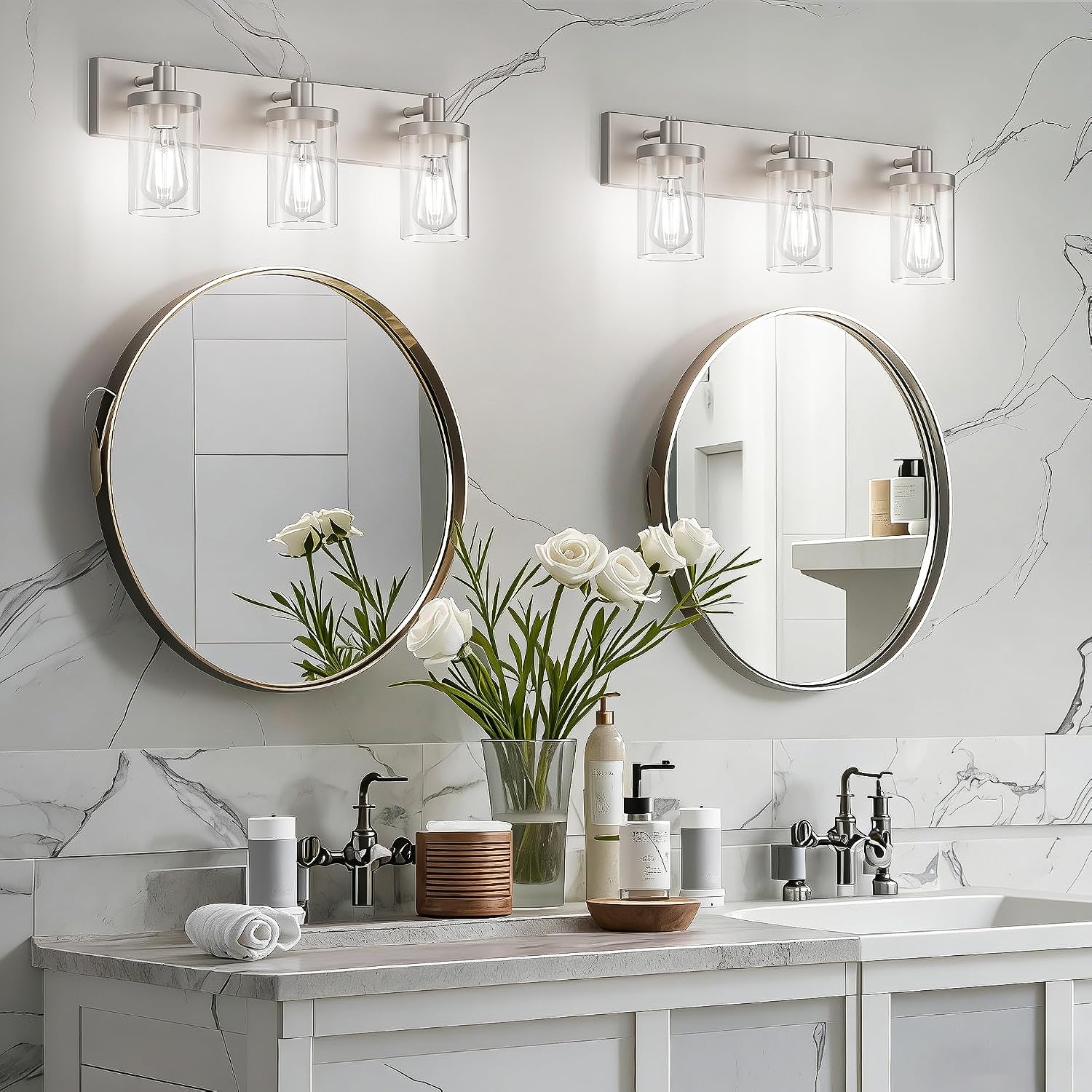 Aipsun Brushed Nickel Bathroom Light Fixtures 3 Lights Vanity Light for Bathroom Lighting Fixtures Over Mirror(Exclude Bulb)