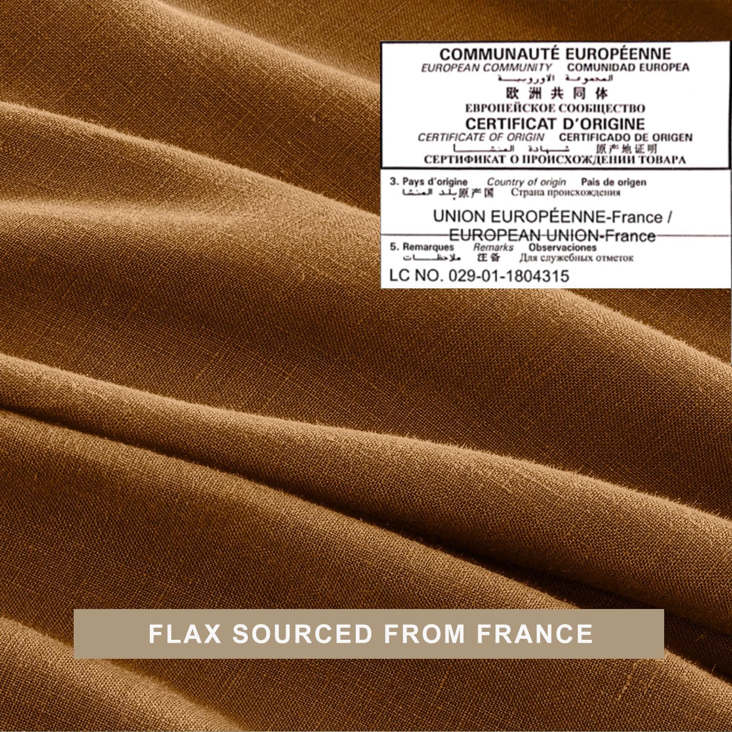 TOSMO Pure Linen Sheets Set, 100% French Natural Linen Flax Bedding 4pc Set (Queen, 1 Flat Sheet, 1 Fitted Sheet, 2 Pillowcases) - Butternut