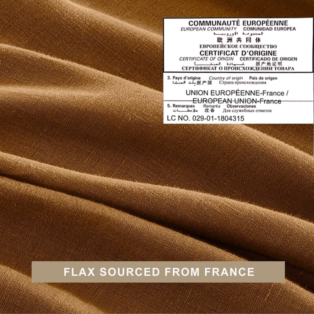 TOSMO Pure Linen Sheets Set, 100% French Natural Linen Flax Bedding 3pc Set (1 Flat Sheet, 1 Fitted Sheet, 1 Pillowcase) -Twin, Butternut