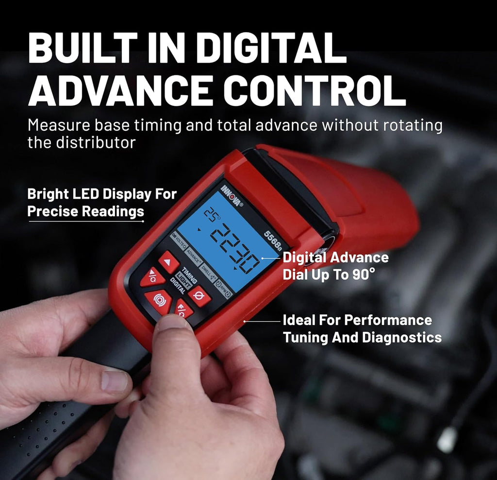 Innova 5568 Pro Digital Timing Light Tool with Digital Advance, LED Display, Ignition Timing for 2 and 4 Cycle Engines, Automotive Diagnostic Tool for Cars and Trucks