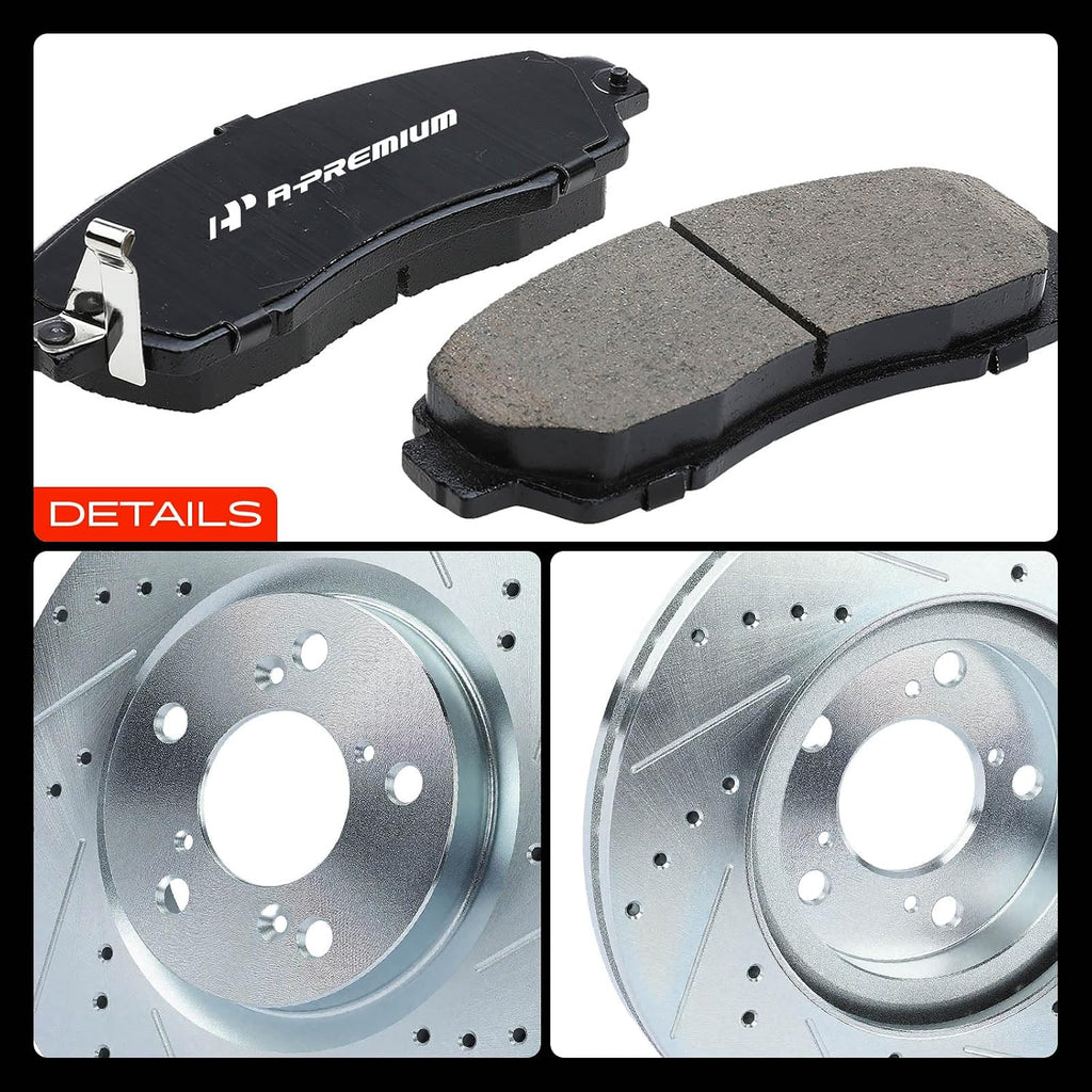 A-Premium 12.60 inch (320mm) Front Drilled and Slotted Disc Brake Rotors + Ceramic Pads Kit Compatible with Select Honda Models - Odyssey 2011 2012 2013 2014, 6-PC Set