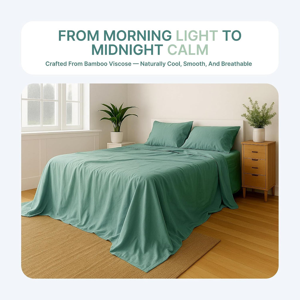 BedVoyage - Viscose from Bamboo Split King Size Sheets Set - Luxury 5pc King Sheet Set - Cooling Bed Sheets 18' Deep Pocket - Ultra Soft Sheet and Pillowcase Sets - Seaglass
