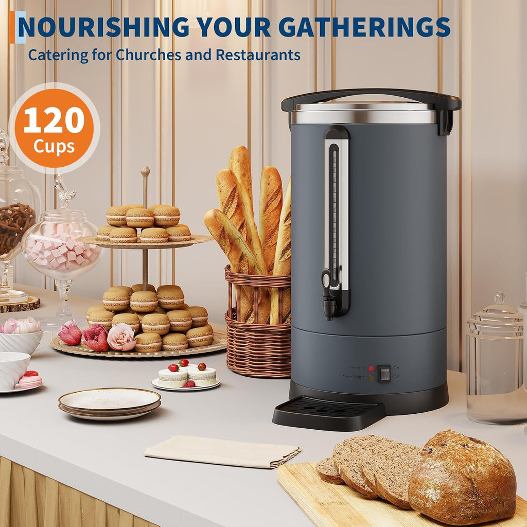 TROPOW Double Wall Insulated Commercial Coffee Urn - 18L/4.8Gal Stainless Steel Electric Coffee Maker - Fast Brew Beverage & Water Dispenser for Catering, Parties, Buffets - High Volume - 18L