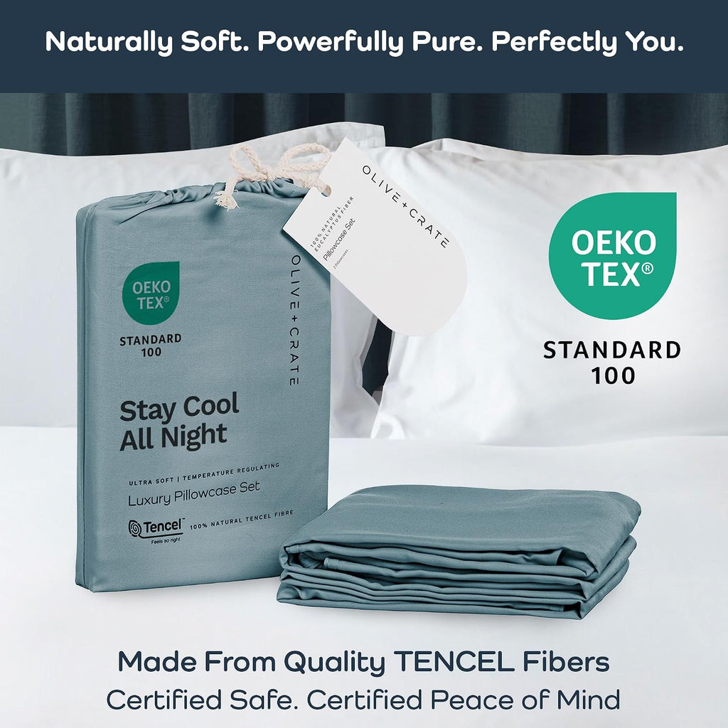 Olive + Crate Cooling Pillow Cases Bundle with Queen Size Comforter, Moisture Wicking, Temperature Regulating, Cooling Duvet Insert, Smooth Sateen Weave (30' x 20')