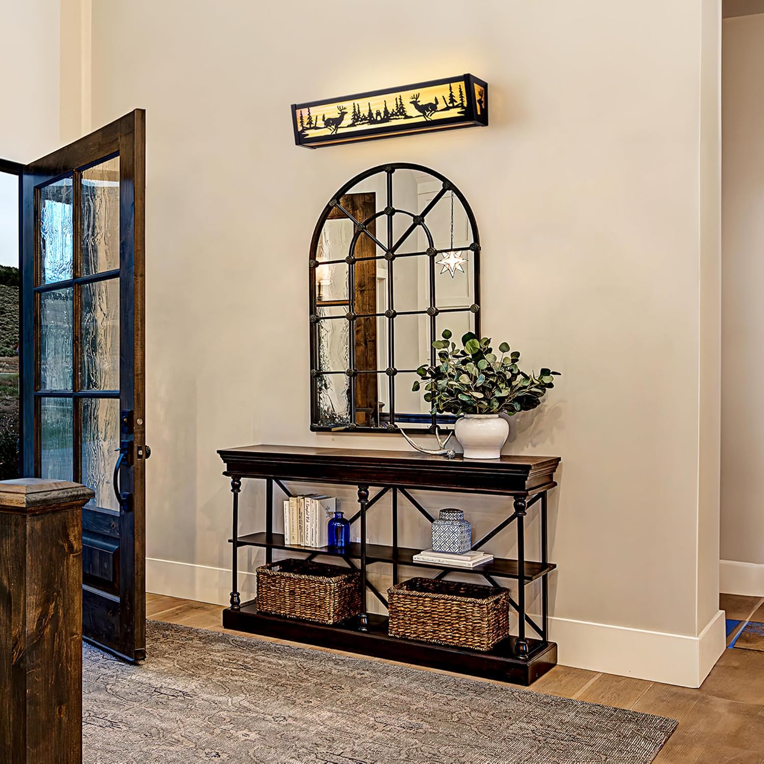 TOCHIC Farmhouse LED Bathroom Vanity Light Fixtures, Rustic Black Forest Deer Wildlife Vanity Lights Over Mirror, Western Sconces Wall Lighting for Bathroom, Cabinet, Powder Room, Living Room, 24' L