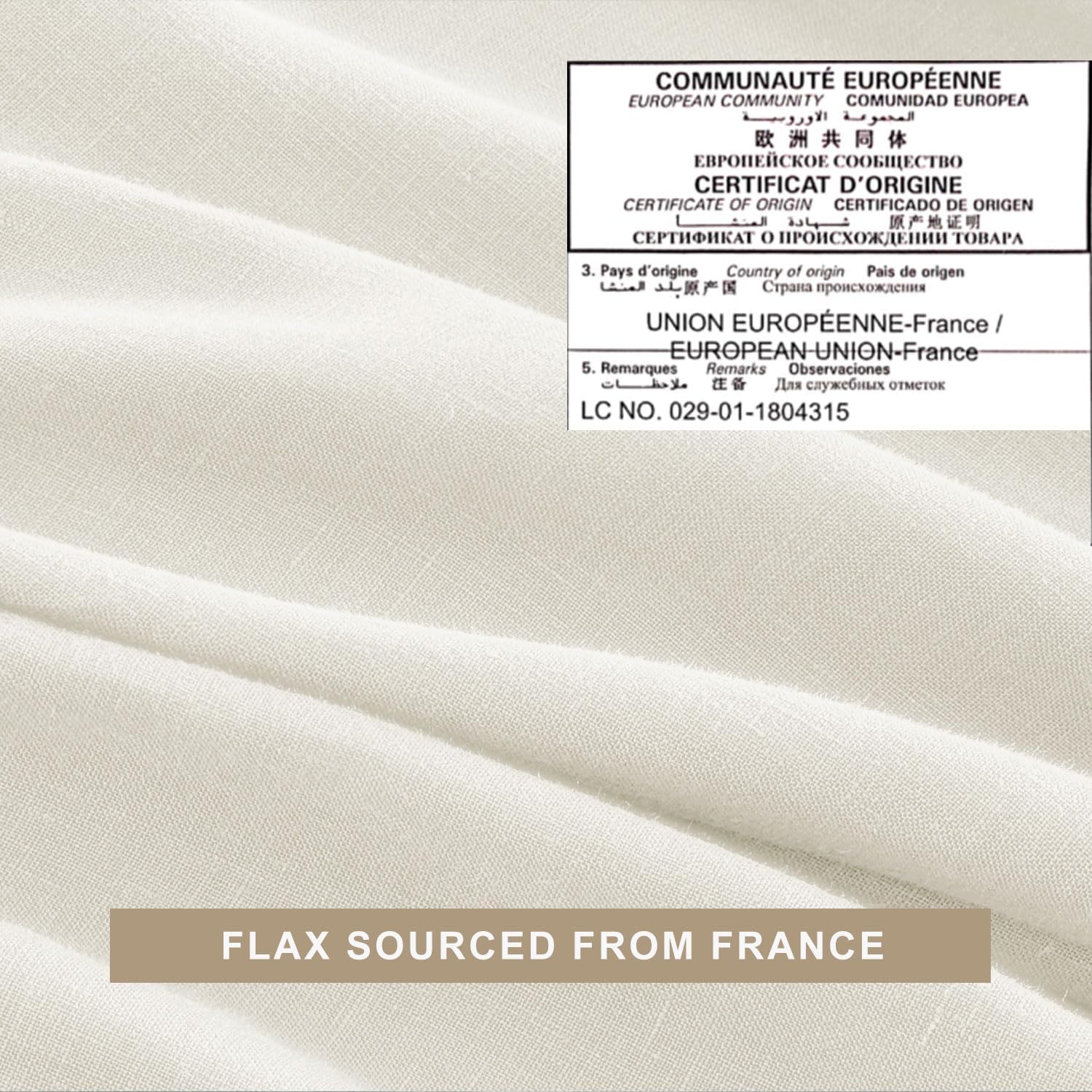 TOSMO Pure Linen Sheets Set, 100% French Natural Linen Flax Bedding 4pc Set (1 Flat Sheet, 1 Fitted Sheet, 1 Pillowcase) - Cream White, Full