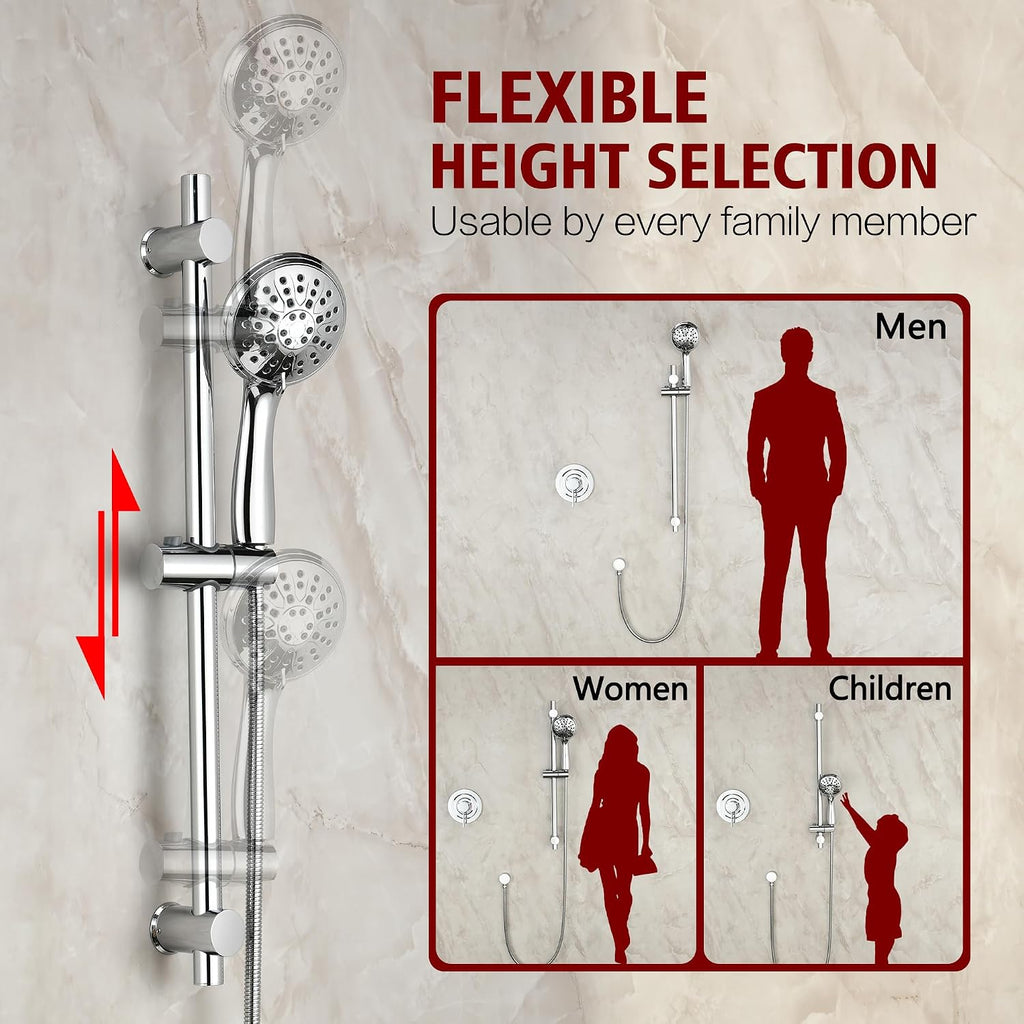 sumerain Modern Bathroom Shower System with High Pressure Rainfall Shower Head, 3-Setting Handheld Shower and Adjustable Slide Bar, Valve Included, Chrome Finish
