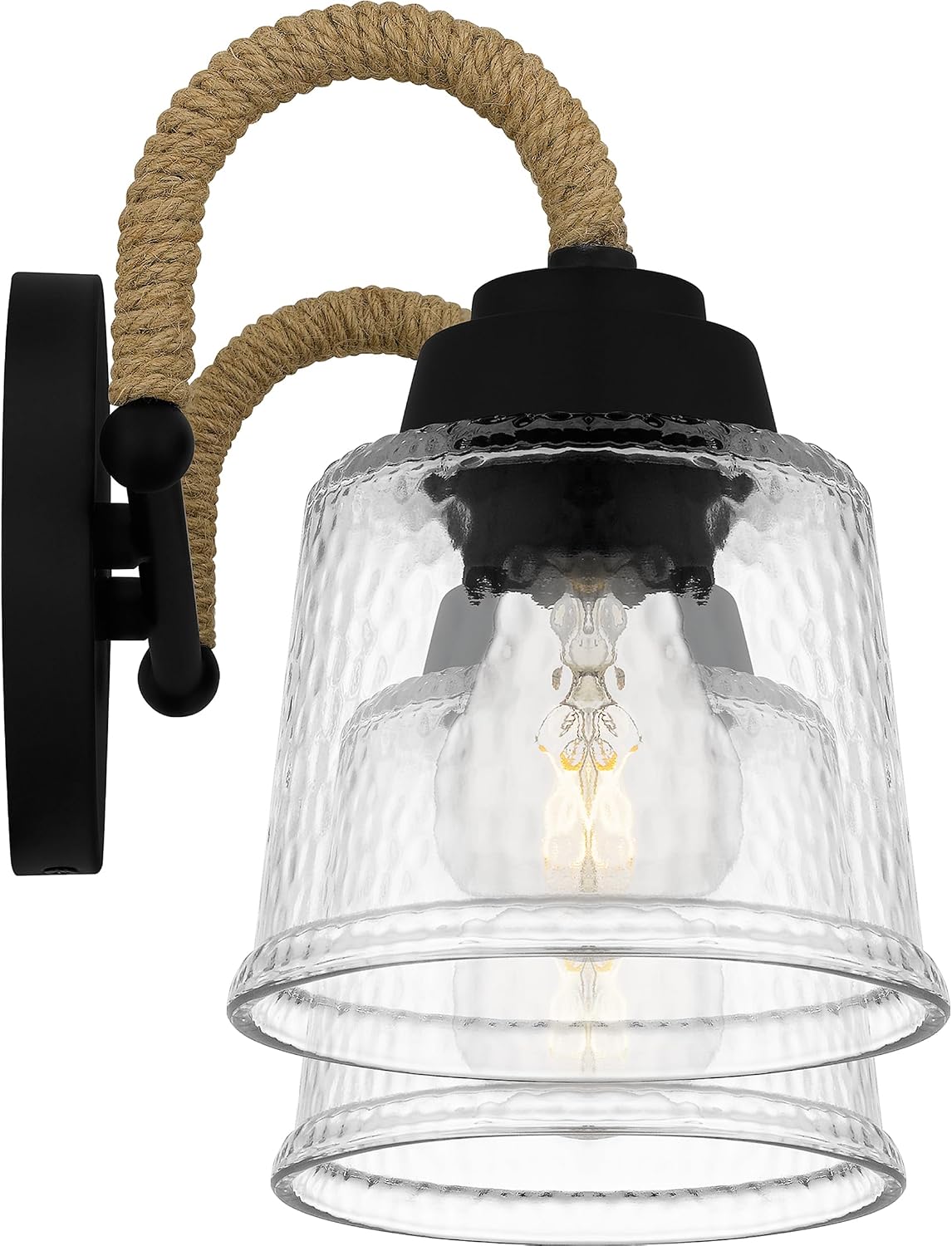 Quoizel Seabreeze Bath Vanity Lights,15 Inch 1-Light Matte Black Coastal-Inspired Lighting Fixtures Over Mirror, Clear Hammered Glass, 100W, Transitional Wall Light for Bathroom, Dresser or Sink