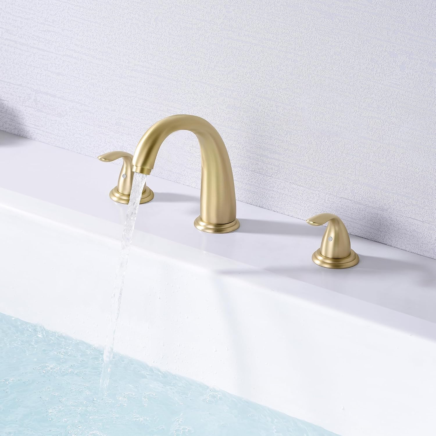 SUMERAIN 2-Handle Widespread Roman Bathtub Faucet Tub Filler with Valve Brushed Gold