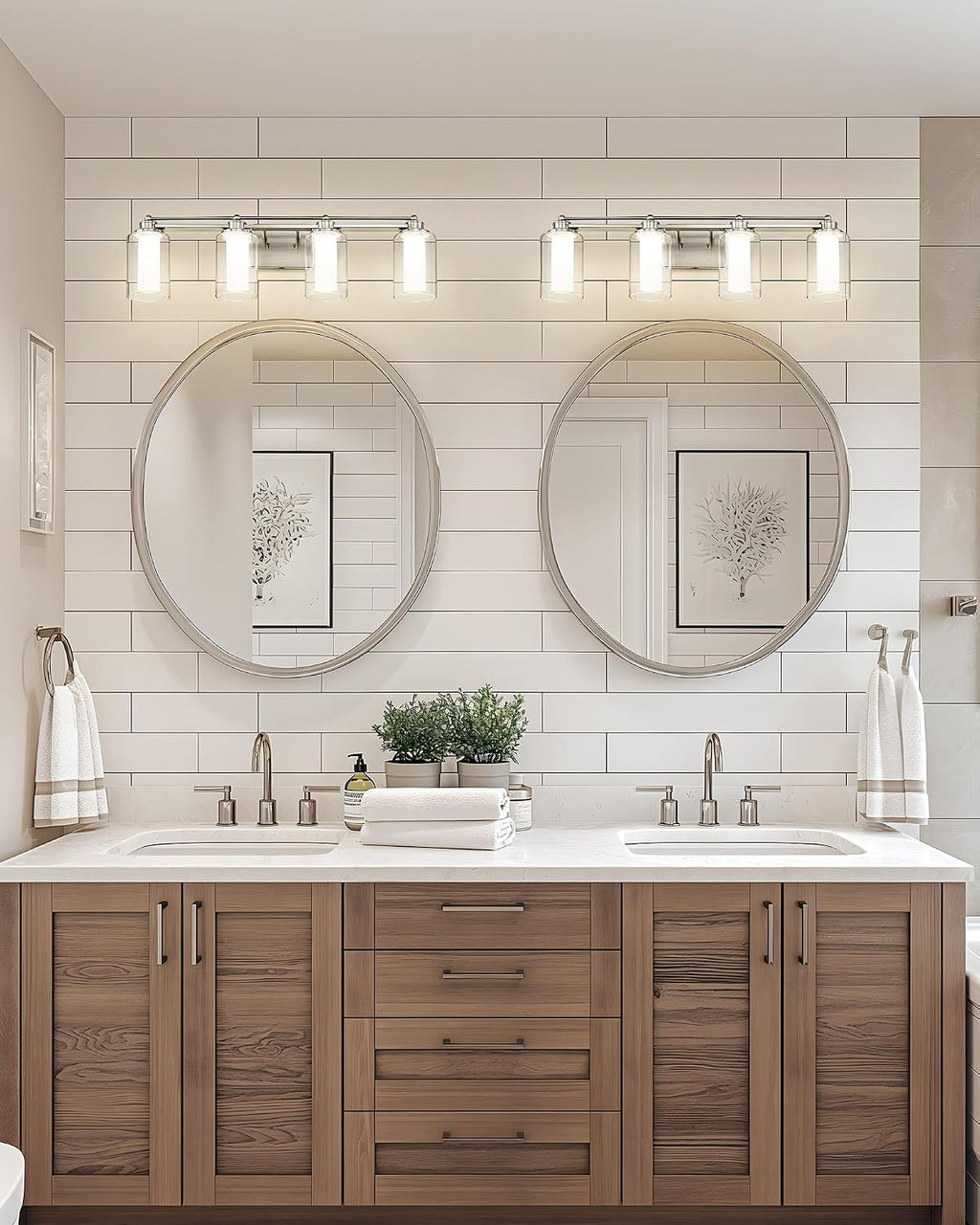 5 Light Bathroom Vanity Light, HWH Brushed Nickel Vanity Lights, Wall Mount Vanity Light Over Mirror, 30W 5CCT Dimmable LED Vanity Lights for Bathroom, 5HLT63B-5W-LED BN