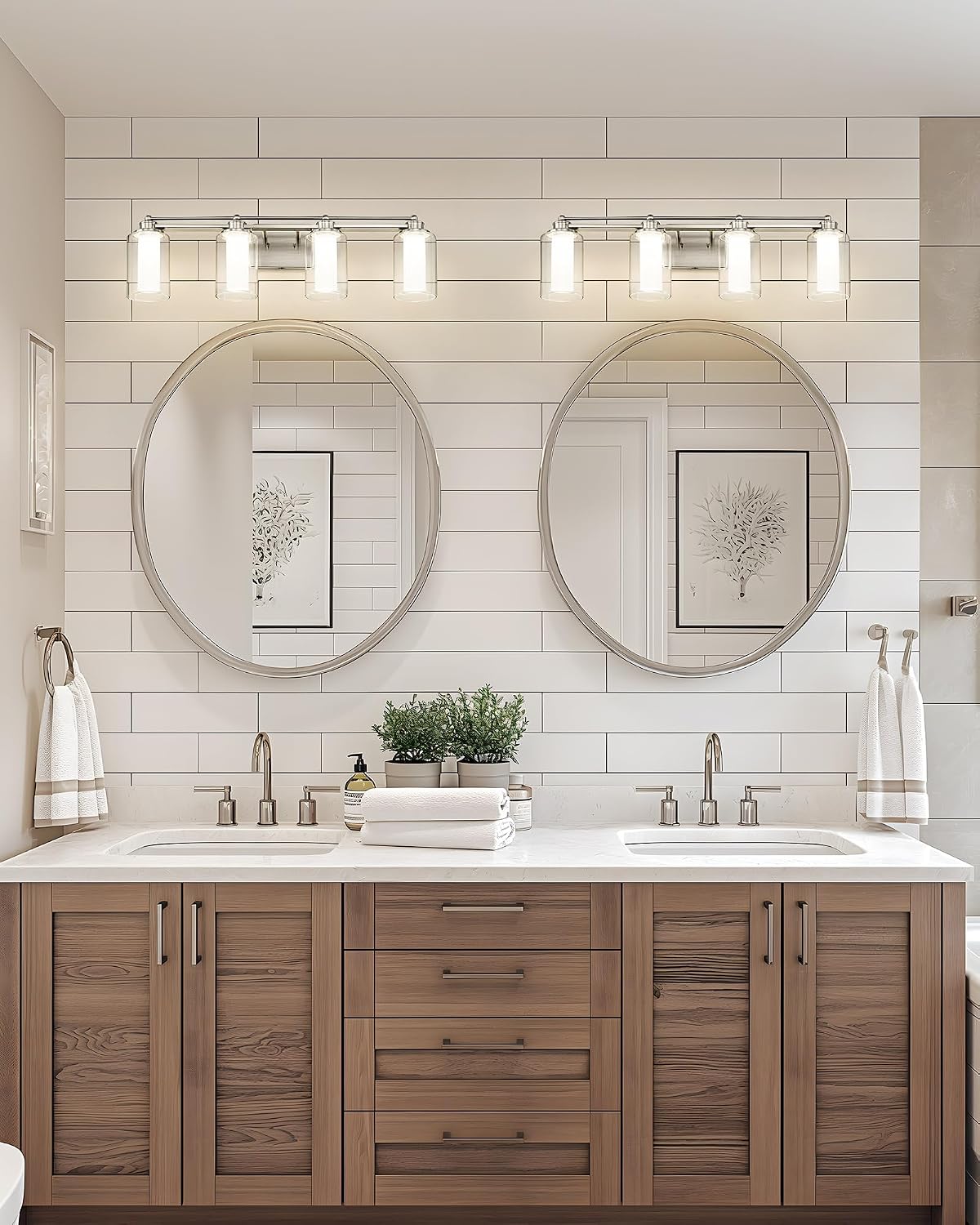 5 Light Bathroom Vanity Light, HWH Brushed Nickel Vanity Lights, Wall Mount Vanity Light Over Mirror, 30W 5CCT Dimmable LED Vanity Lights for Bathroom, 5HLT63B-5W-LED BN