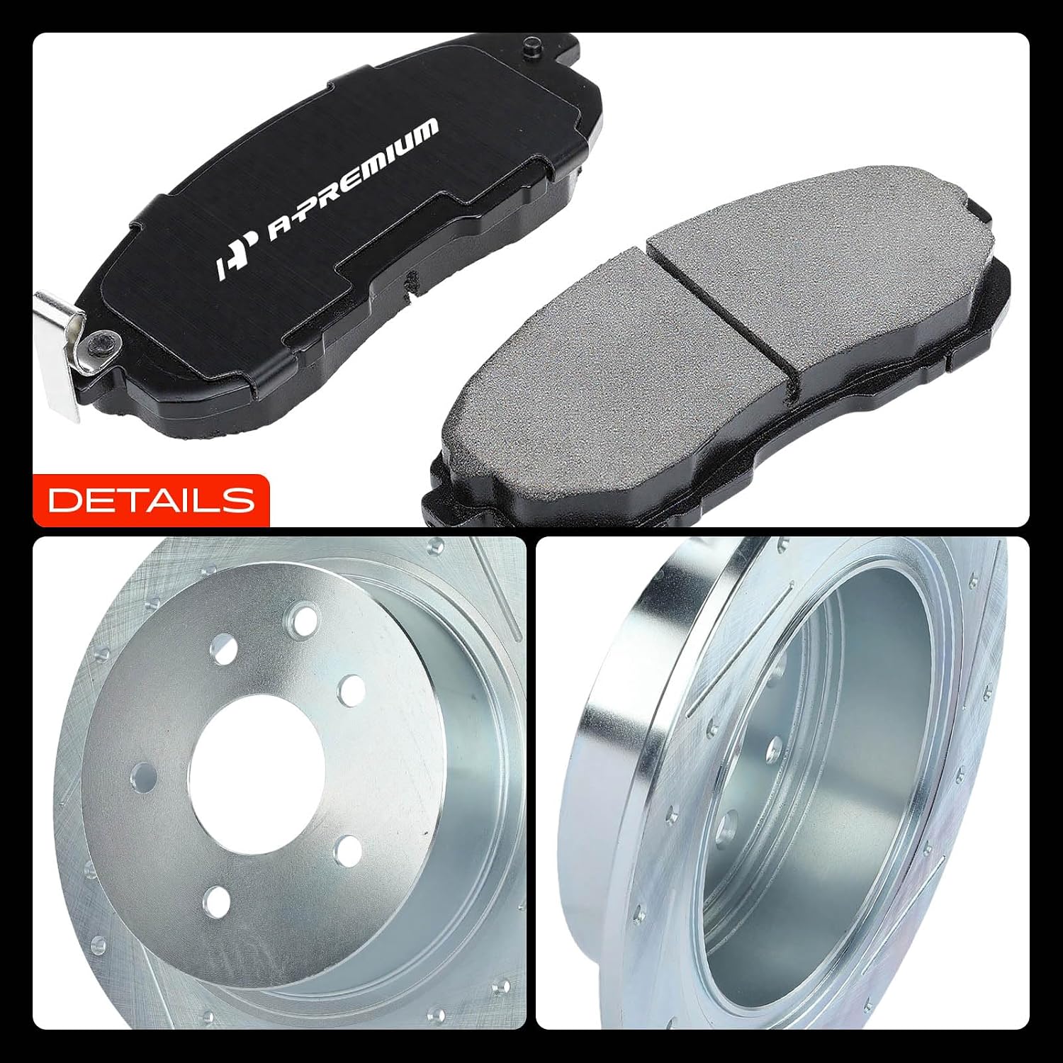 A-Premium Front & Rear Drilled and Slotted Disc Brake Rotors + Ceramic Pads Kit Compatible with Select Nissan Models - Altima 2007 2008 2009 2010 2011 2012 2013, 3.5L, 12-PC Set