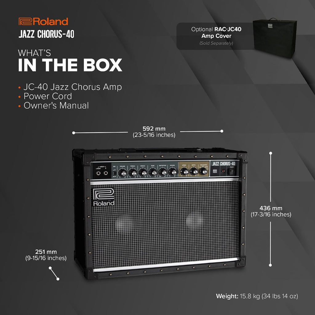 Roland JC-40 Jazz Chorus | Compact Guitar Amp | Iconic JC Clean Tone | Signature Dimensional Space Chorus Effect | Powerful 40-Watt Stereo Amp | Dual 10' Speakers | Enhances Pedals, Multi-FX & More