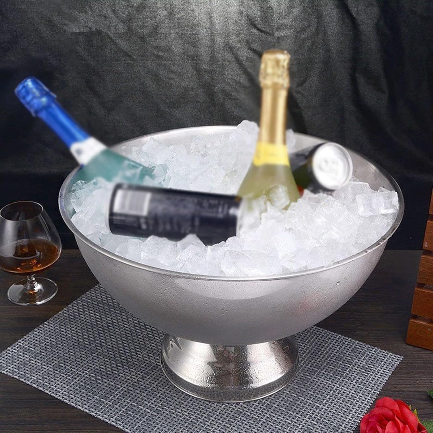 Ice Buckets 13.5L Stainless Steel Insulated Metal Ice Bucket, Large Ice Buckets for Parties, Beverage Tub/Ice Bucket Champagne Buckets for Business and Family Party Insulated Ice Bucket ( Color : Silv