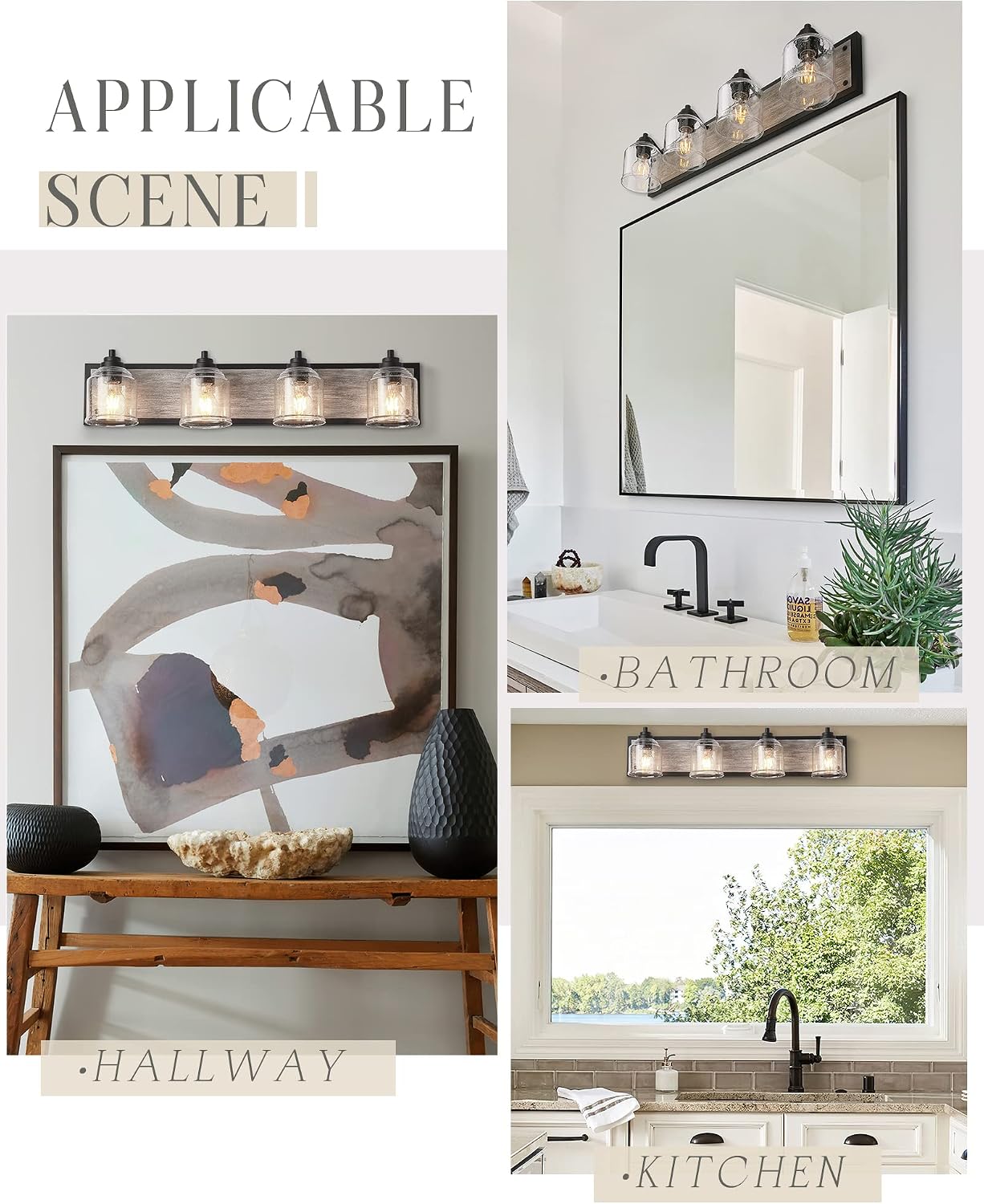31.5 in. Large 4-Light Vanity Lights for Bathroom, Farmhouse Rustic Bathroom Lighting Fixtures Over Mirror with Bubble Glass Shades, Gray Wood-Look Metal Bath Wall Sconce Home Decor