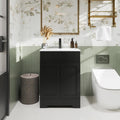 eclife 24' Bathroom Vanities Sink Combo with Painted Surface, Modern Drawered Cabinet W/Decorative Wave Lines, Undermount Single White Sink, Matte Black Faucet Drain, Black