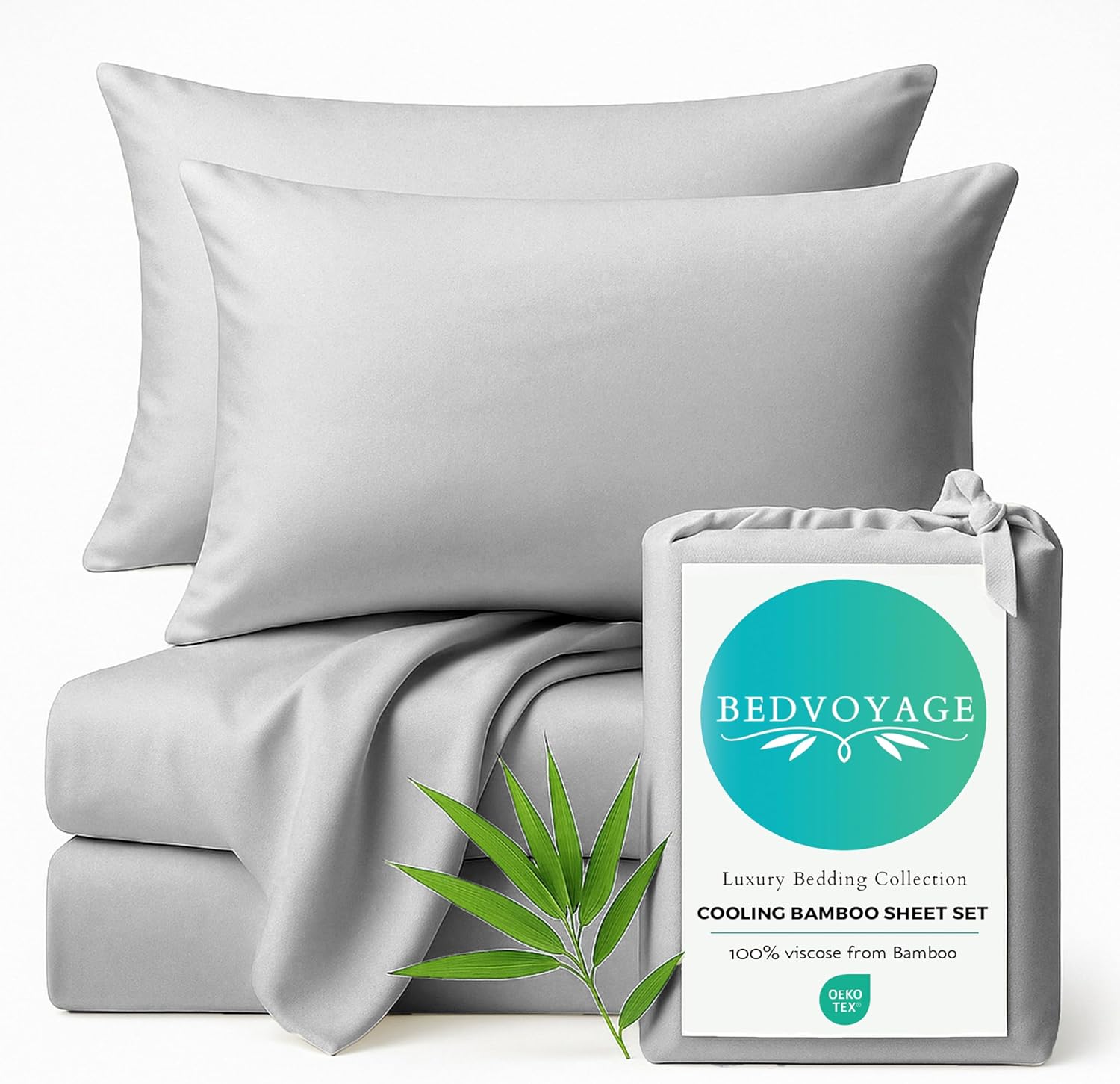 BedVoyage - Viscose from Bamboo Split King Size Sheets Set - Luxury 5pc King Sheet Set - Cooling Bed Sheets 18' Deep Pocket - Ultra Soft Sheet and Pillowcase Sets - Stone