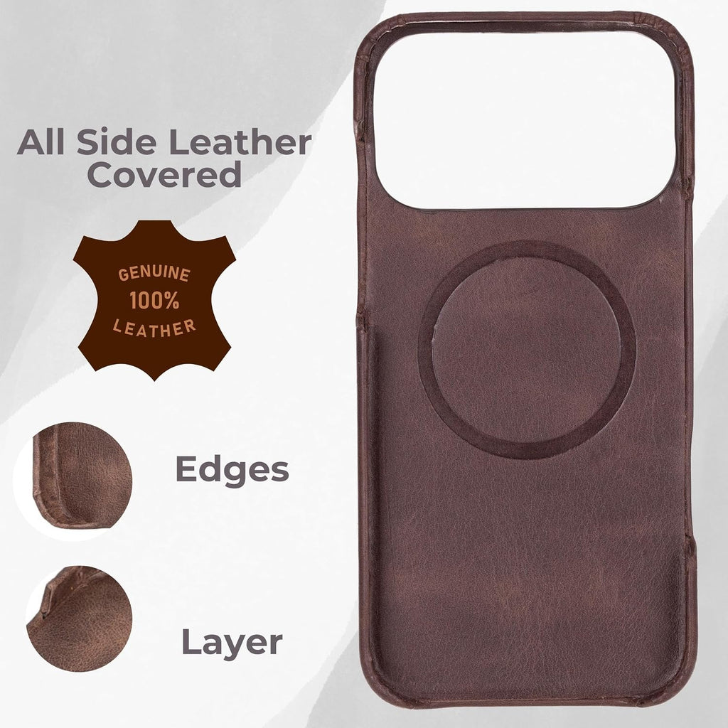 VENOULT Leather Wallet Case for iPhone 17 Pro Max, Full Grain Genuine Leather, Magnetic Detachable, 4 Card Holder, Buesiness Style, Compatible with MagSafe, RFID, Handmade (Chcolate)