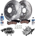 Detroit Axle - RWD Front Brake Kit for Ford 2018-2020 F-150 Drilled and Slotted Brake Rotors Ceramic Brake Pads Wheel Hub Bearings 2019 Replacement