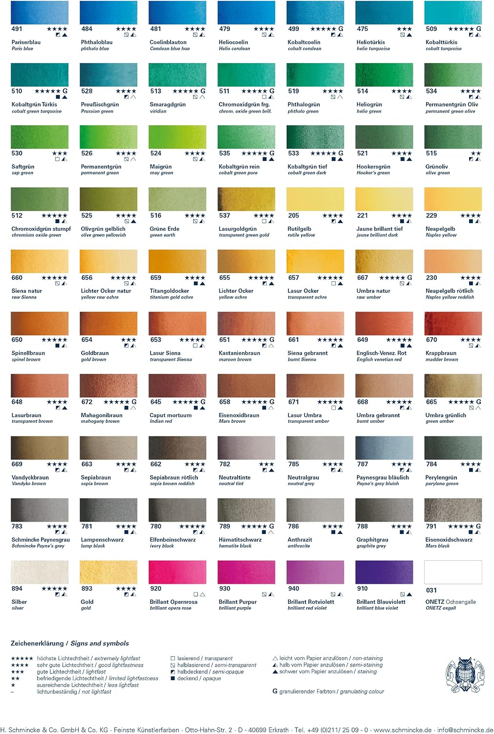 Schmincke - HORADAM® AQUARELL Premium Color Box with 47 Colors, ONetz and Porcelain Palette, 74548097, Wooden Box, Painting Set, Finest Watercolors, 47 x 1/2 Pans