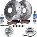 Detroit Axle - Front Brake Kit for 4WD 07-09 Ford Expedition Lincoln Navigator Drilled & Slotted Disc Brake Rotors Ceramic Brakes Pads 2007 2008 2009 Replacement Wheel Bearing Hubs