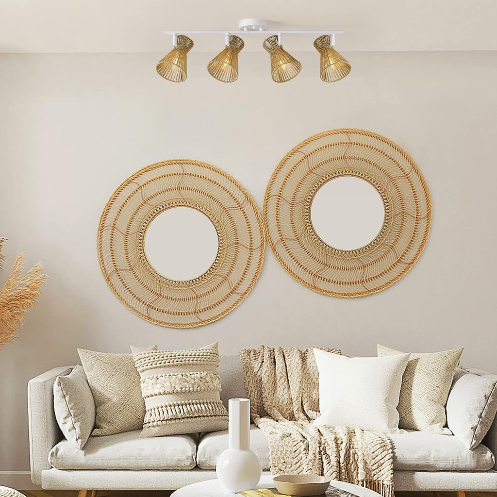 Globe Electric 64000050 28' 4-Light Track Lighting, Matte White, Natural Twine Shades, Ceiling Light, Pivot Shade, Kitchen Lights, 4 Bulb Track-Light