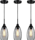 Viinew Mini Glass Pendant Light,4.72' Black Glass Hanging Light 3-Pack Handblown Clear Black Seeded Shade Adjustable Cord Ceiling Light Fixture for Kitchen Island Sink
