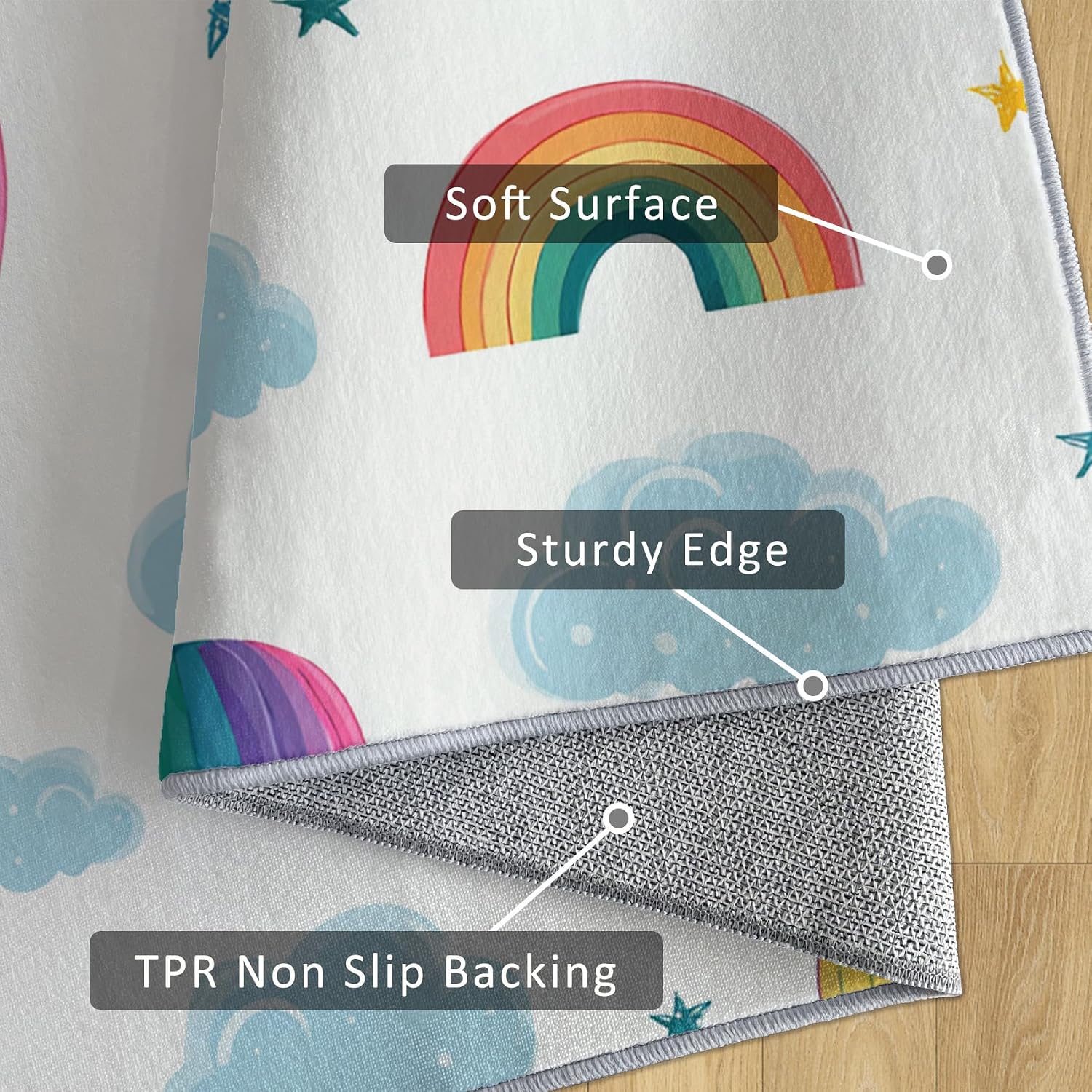 Hot Air Balloon Rug 8x12 for Bedroom, Rainbow Patterned Living Room Area Rug, Hot Air Balloon Kids Boys Girls Room Decor, Washable Soft Thin Carpet with Non Slip Backing, 8 x 12 ft - Lu11652