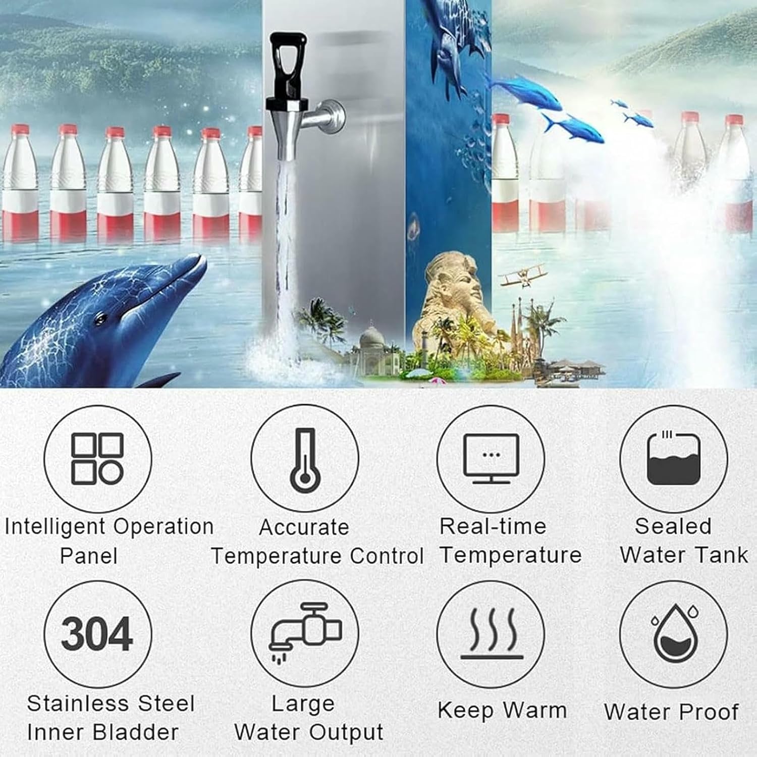 Commercial Drinking Hot Water Boiler, 60L/H Desktop Stainless Steel Hot Water Dispenser With 20L Liner, Auto Temperature Control, for Cafe, Bar, Tea Shop, Canteen, Airport