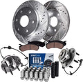 Detroit Axle - 4WD Front Drilled Rotors Brake Pads Wheel Hubs + 24pc Lug Nuts w/keys Replacement for Sierra Silverado 1500 Tahoe Escalade ESV EXT - 32pc Set