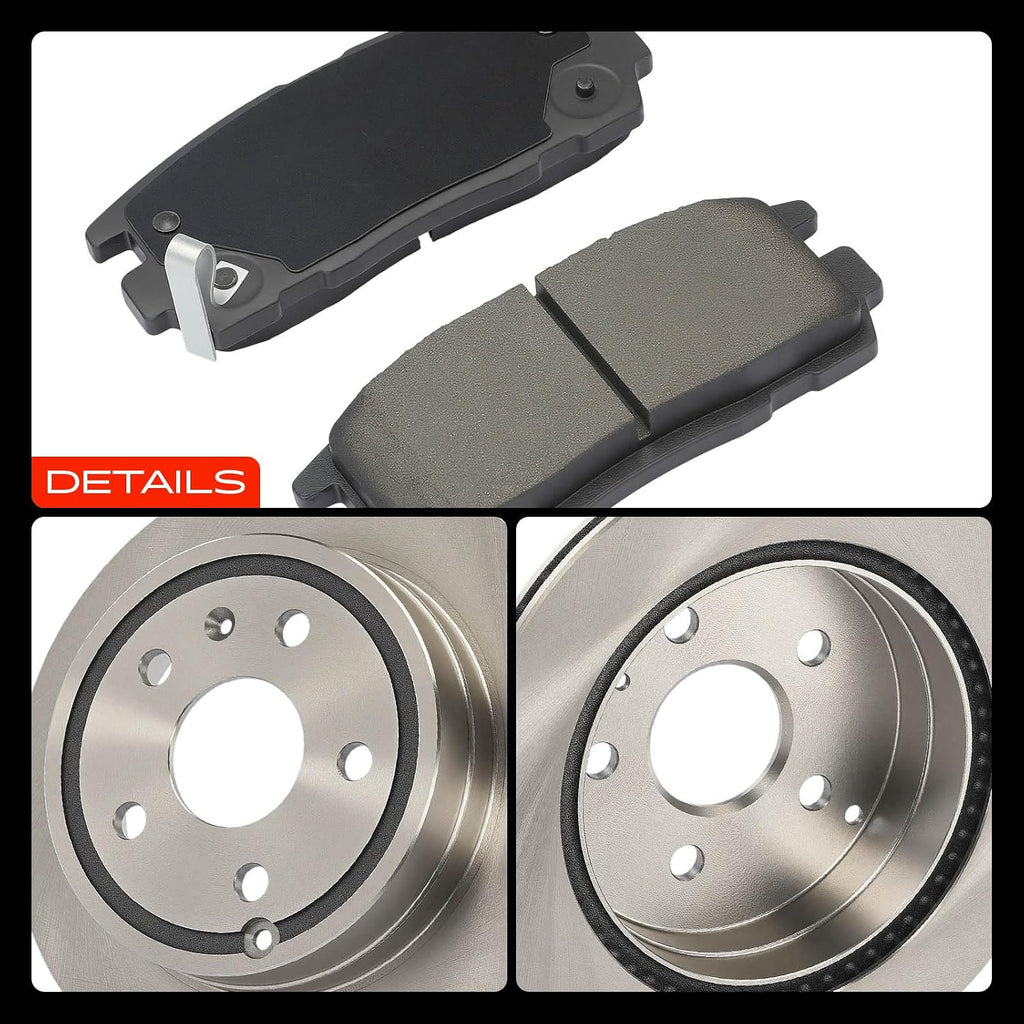 A-Premium 11.93 inch (303mm) Rear Vented Disc Brake Rotors + Ceramic Pads Kit Compatible with Select Chevy and GMC Models - Equinox/Terrain 2010 2011 2012 2013 2014 2015 2016 2017, 6-PC Set
