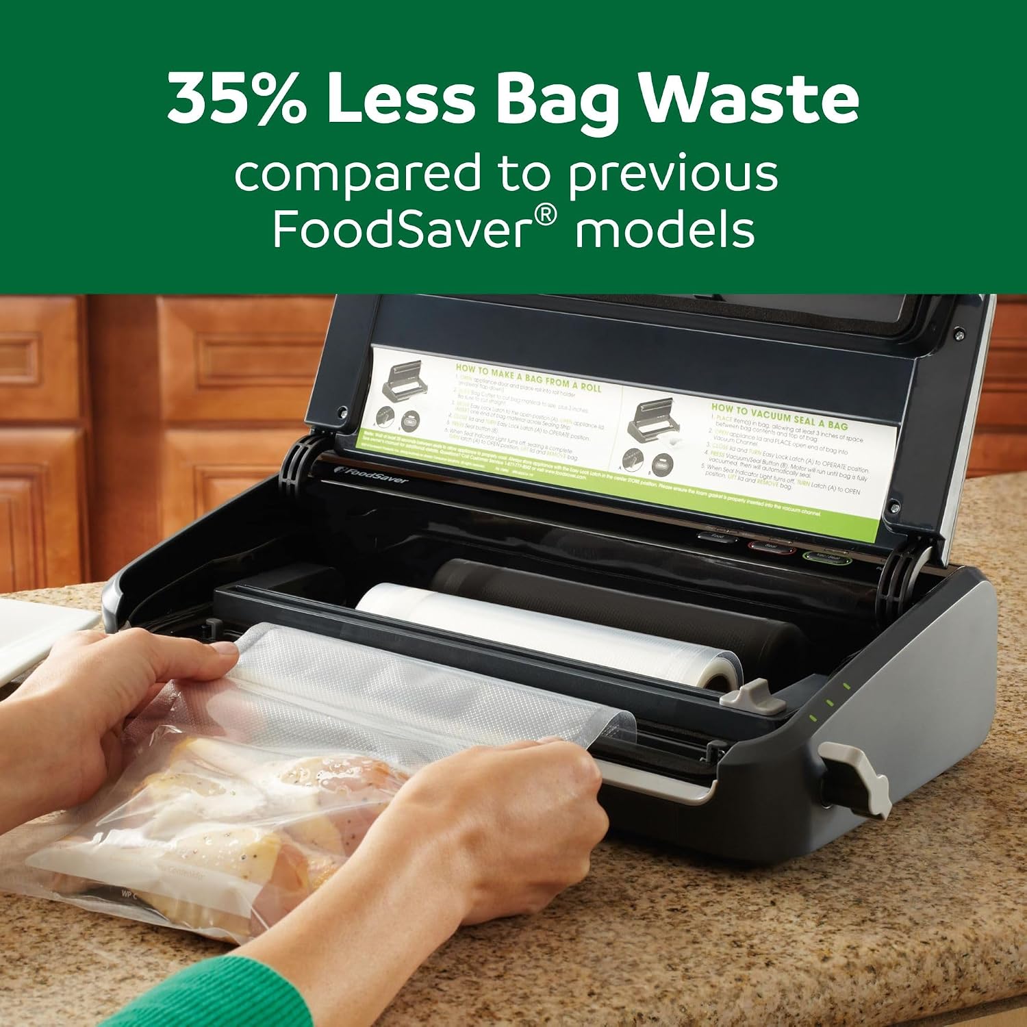 FoodSaver Vacuum Sealer Machine, Automatic Bag Detection, Sous Vide Friendly, with sealer bags, roll, handheld vacuum sealer, black