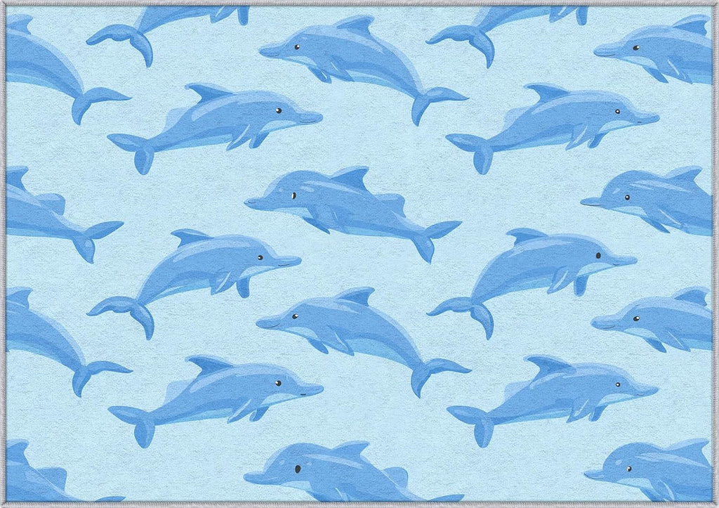 Dolphin Rug 8x12 for Bedroom, Marine Sea Ocean Animal Patterned Living Room Area Rug, Dolphin Kids Boys Girls Room Decor, Washable Soft Thin Carpet with Non Slip Backing, 8 x 12 ft - Lu11512