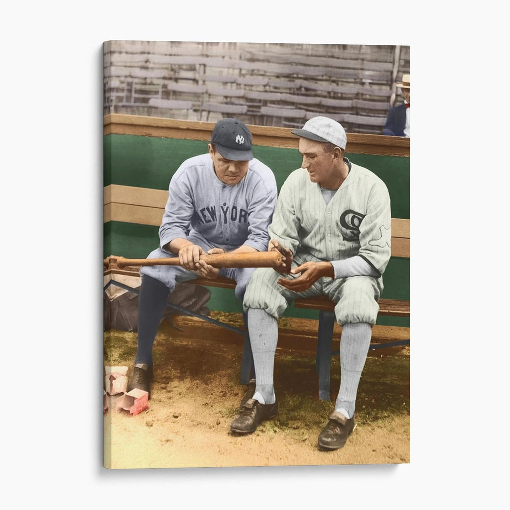 Babe Ruth with Shoeless Joe Jackson 1900s Baseball Canvas Wall Art Print | Iconic Posters, Prints, Paintings, Pictures Home Decor And Wall Art Gifts (36' x 48')