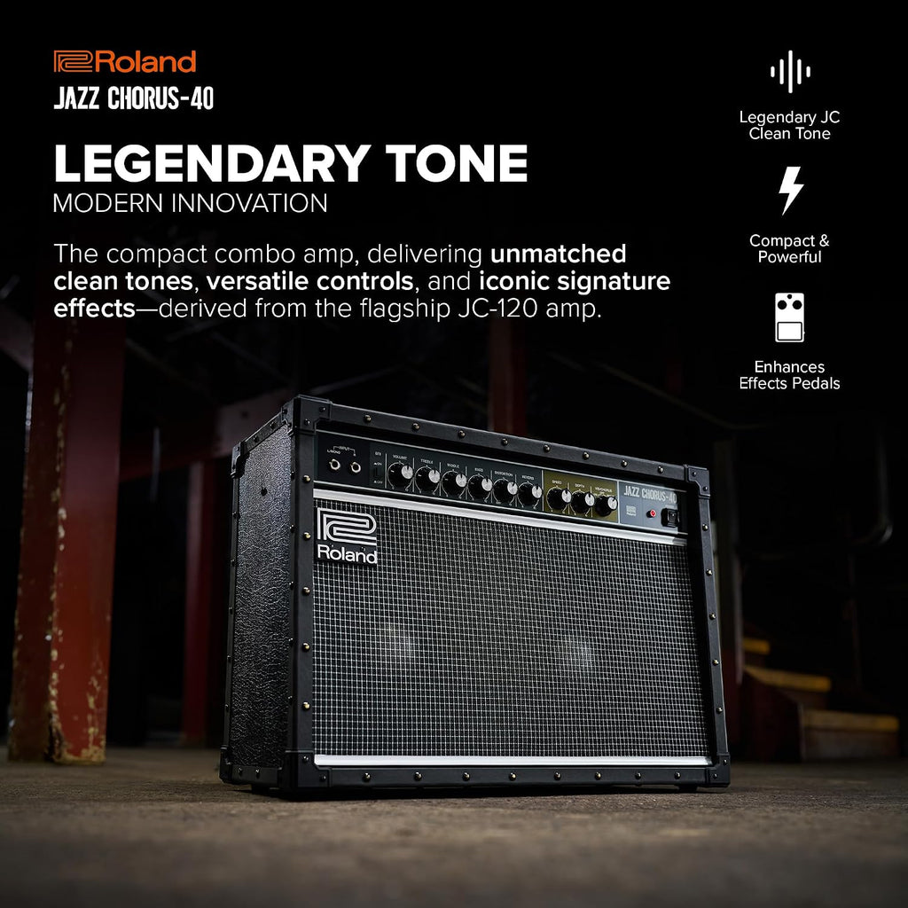 Roland JC-40 Jazz Chorus | Compact Guitar Amp | Iconic JC Clean Tone | Signature Dimensional Space Chorus Effect | Powerful 40-Watt Stereo Amp | Dual 10' Speakers | Enhances Pedals, Multi-FX & More
