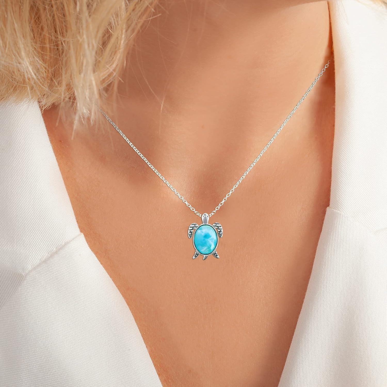 Natural Larimar Necklace in Silver - Starfish Seahorse Anchor - Natural Larimar Jewelry - Beautiful Blue Larimar Stones - Larimar Gemstone Necklaces for Women