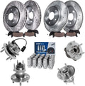 Detroit Axle - Brake Kit for Chevy Malibu Pontiac G6 Saturn Aura, 11.65'' inch Front & 10.63'' inch Rear Drilled Brake Rotors Ceramic Brake Pads Wheel Bearing Hubs Wheel Lug Nuts Replacement