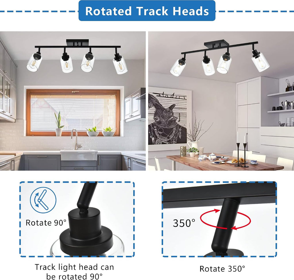 MELUCEE 4 Light Track Lighting Kit 28.7 Inch Bathroom Light Fixtures Matte Black Ceiling Spotlight Fixture for Hallway Foyer Bath Storage, Clear Glass Shade