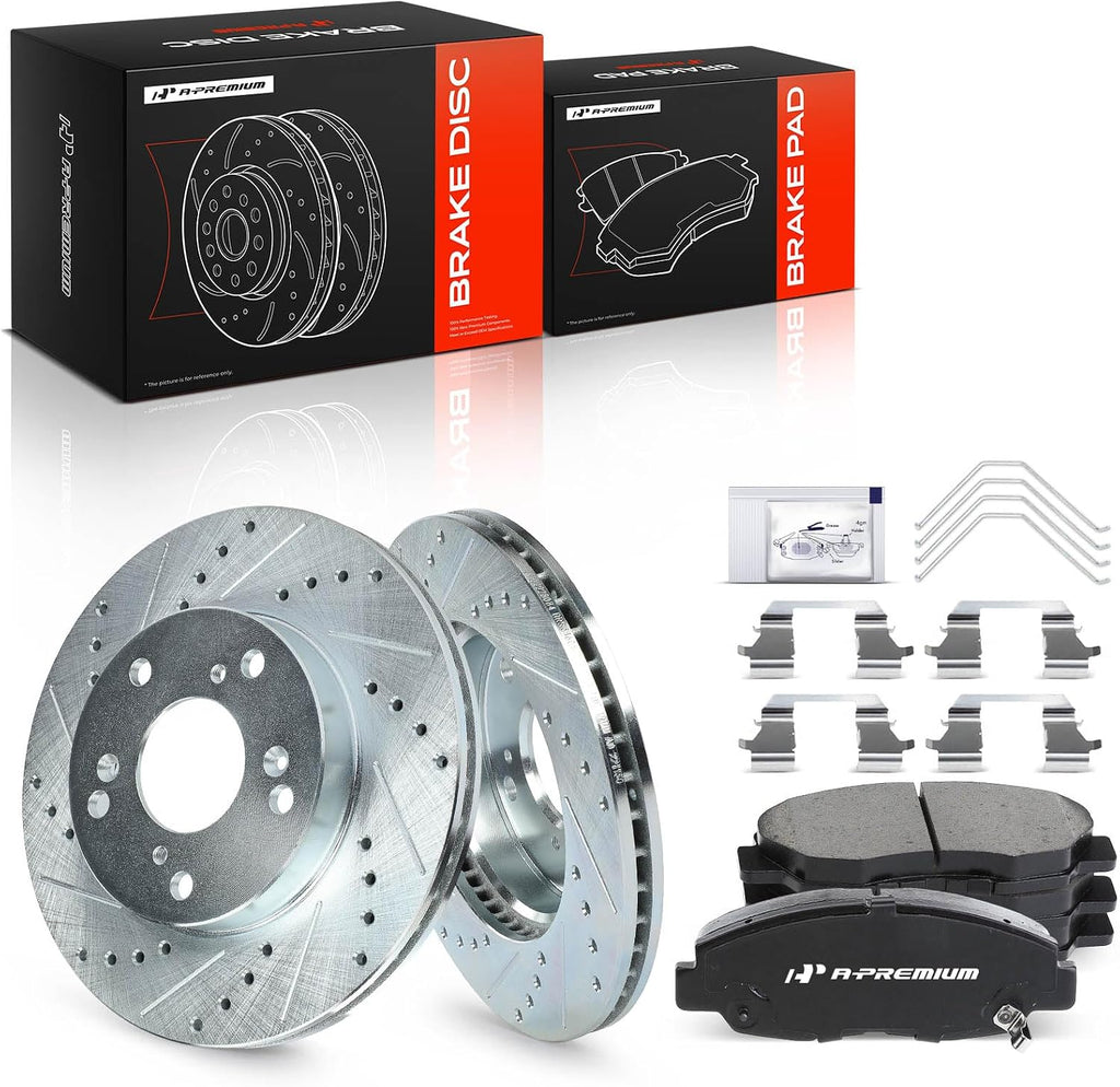 A-Premium 10.32 inch (262mm) Front Drilled and Slotted Disc Brake Rotors + Ceramic Pads Kit Compatible with Honda Models - Civic 2012, Civic 2013-2015 (Manual Transmission), 1.8L, 6-PC Set