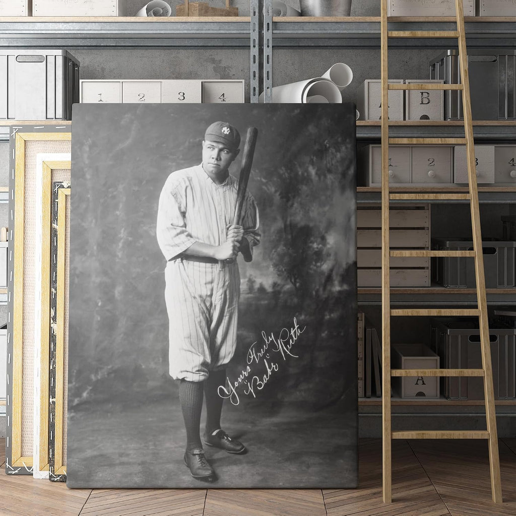 Babe Ruth Yours Truly Vintage 1920s Baseball NY Yankees Canvas Wall Art Print | Iconic Posters, Pictures, Paintings, Photos Canvas Wall Art Gifts and Home Decor (36' x 48' x 0.75')