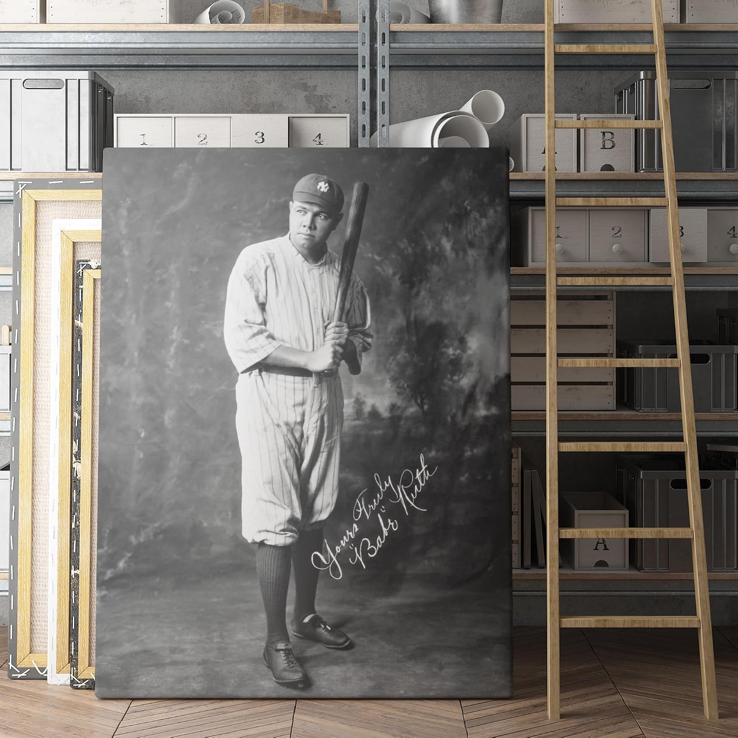 Babe Ruth Yours Truly Vintage 1920s Baseball NY Yankees Canvas Wall Art Print | Iconic Posters, Pictures, Paintings, Photos Canvas Wall Art Gifts and Home Decor (36' x 48' x 0.75')