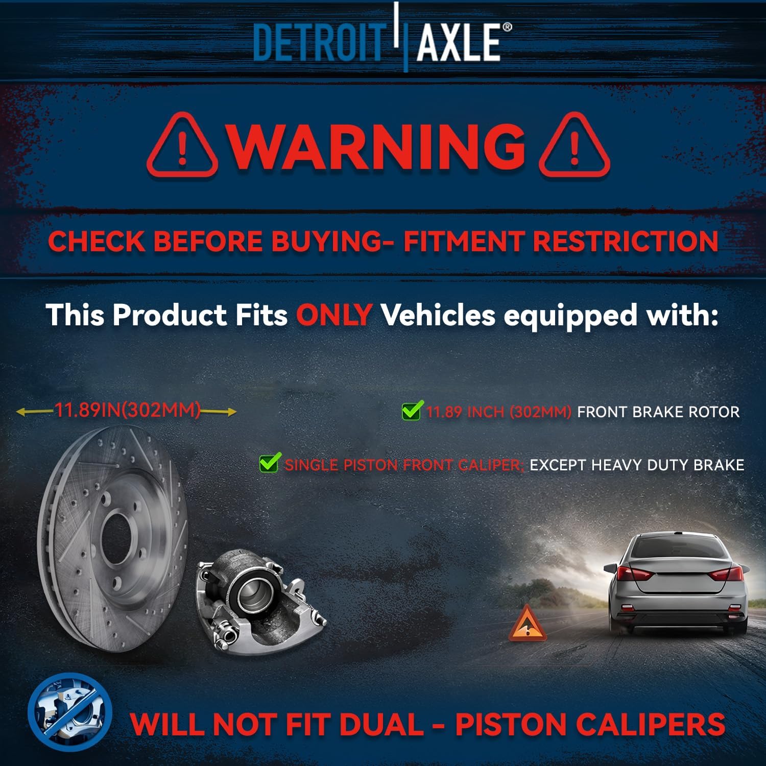 Detroit Axle - Front Brake Kit for Chrysler Town & Country Dodge Grand Caravan VW Routan Ram C/V, Drilled Slotted Brake Rotors Brakes Pads and Calipers Replacement :11.89' inch Rotor