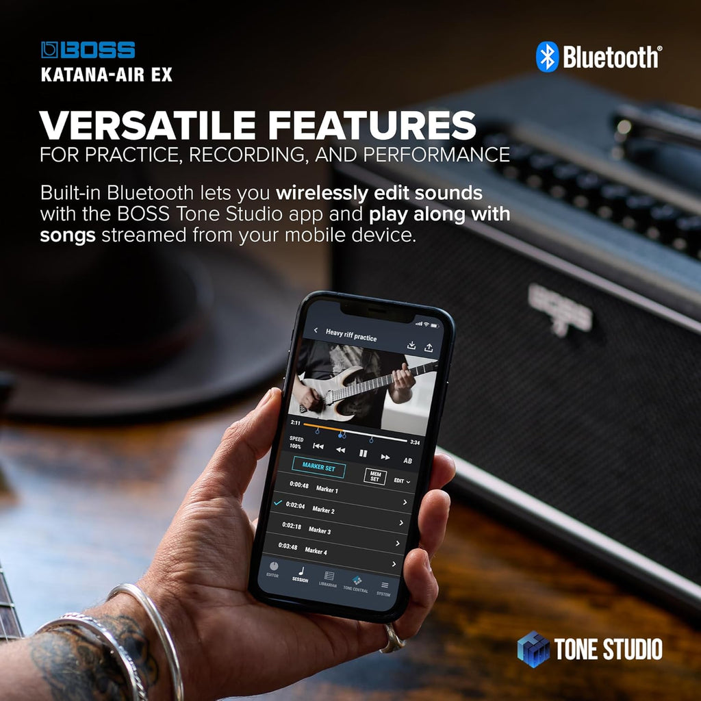 BOSS Katana-Air EX | Powerful Wireless Desktop Amplifier for Guitar, Bass & Acoustic-Electric Guitar & Bass | Stereo Sound with Dual Five-Inch Speakers | 5 Amp Characters | Premium Amps & Effects