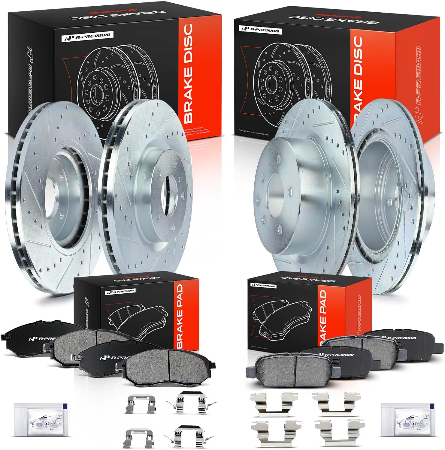 A-Premium Front & Rear Drilled and Slotted Disc Brake Rotors + Ceramic Pads Kit Compatible with Select Nissan and Infiniti Models - 370Z, 350Z, G37, G35, EX35, EX37, G25, M35, M45, Q40, 12-PC Set