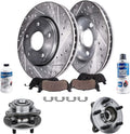 Detroit Axle - Front Brake Kit for 2010-2016 Land Rover LR4, 2010-2013 Range Rover Sport, Drilled & Slotted Brake Rotors Ceramic Brake Pads Wheel Bearing Hubs 2011 2012 Replacement