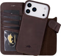 VENOULT Leather Wallet Case for iPhone 17 Pro Max, Full Grain Genuine Leather, Magnetic Detachable, 4 Card Holder, Buesiness Style, Compatible with MagSafe, RFID, Handmade (Chcolate)