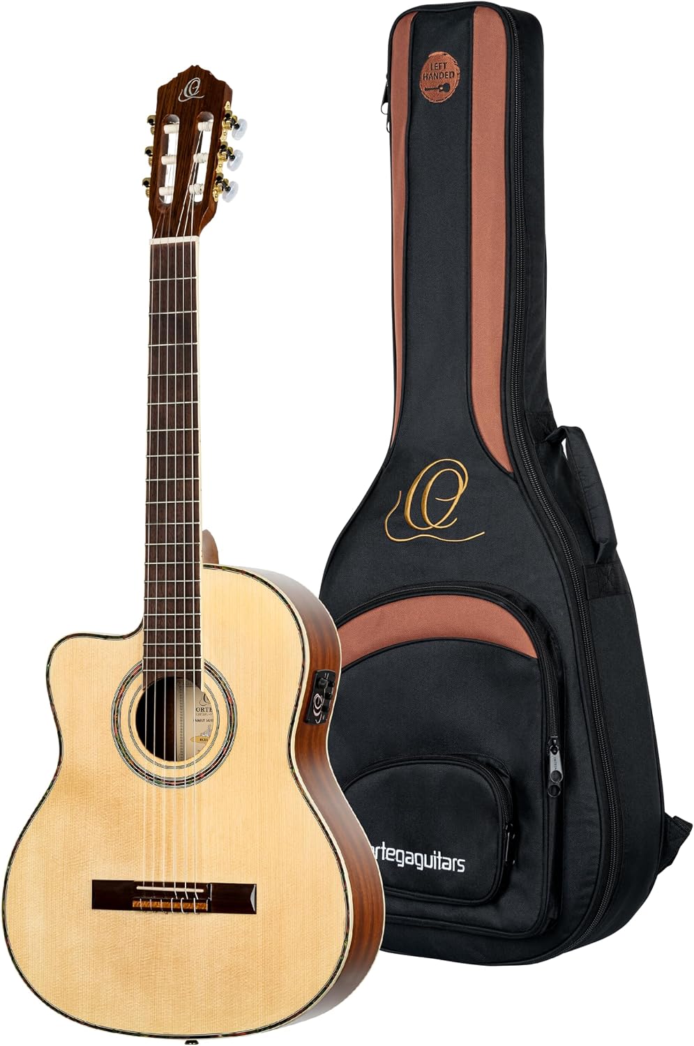 Ortega Guitars 6 String Family Series Pro Left-Handed Solid Top Acoustic-Electric Nylon Classical Guitar w/Bag, Full (RCE141NT-L)