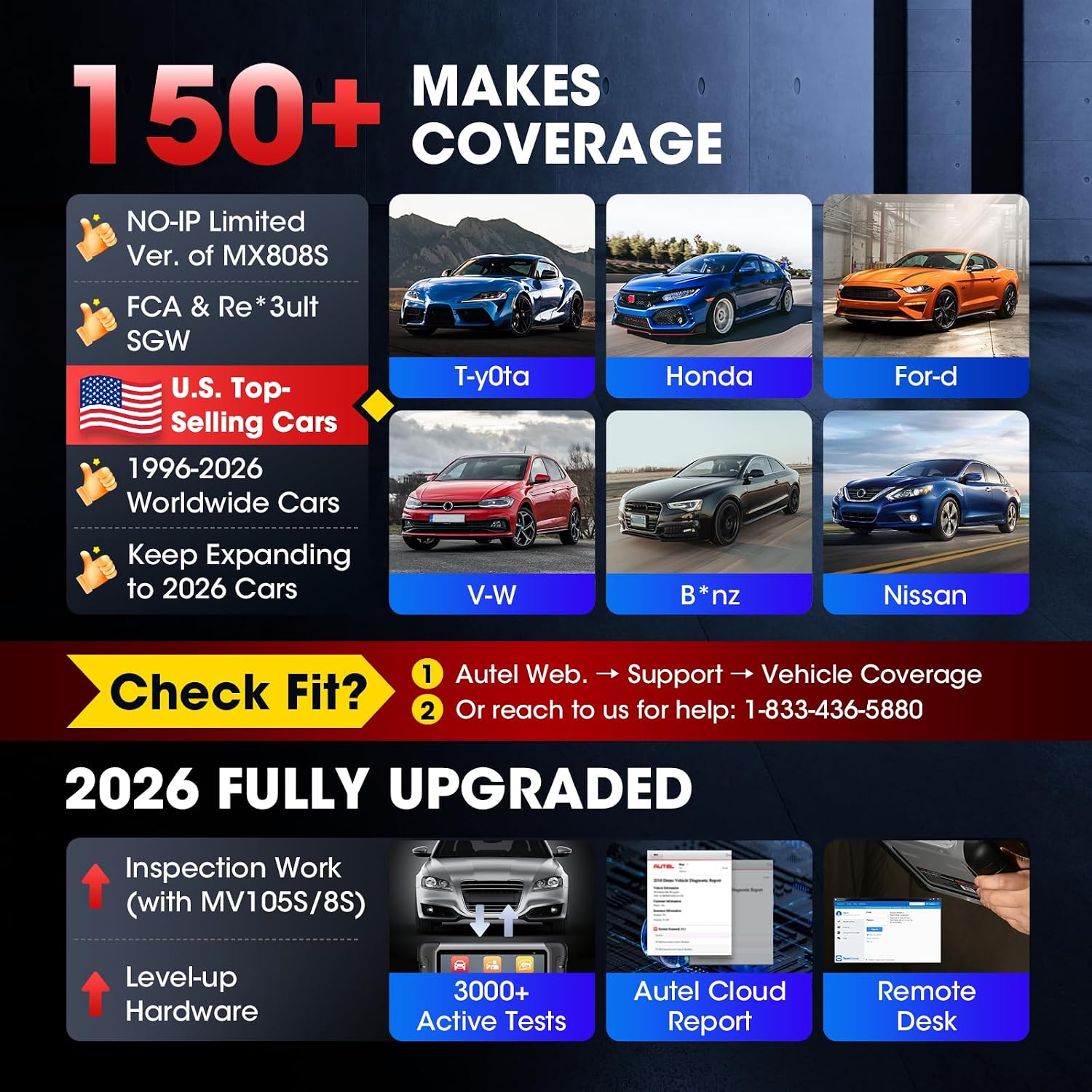 Autel Scanner MaxiCOM MK808S, 2026 OBD2 Scan Tool as MaxiCheck MX808S MX900 MK900BT MK808BT Pro, 3000+ Active Test, 28+ Service for 200+ Brands, OE All System Diagnostics, FCA & SGW, 10X Faster OS 11