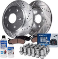 Detroit Axle - 4WD Front Brake Kit for 04-08 Ford F-150 06-08 Lincoln Mark LT [6 Lugs], Drilled & Slotted Disc Brake Rotors Ceramic Brake Pads Wheel Lug Nuts 2005 2006 2007 Replacement