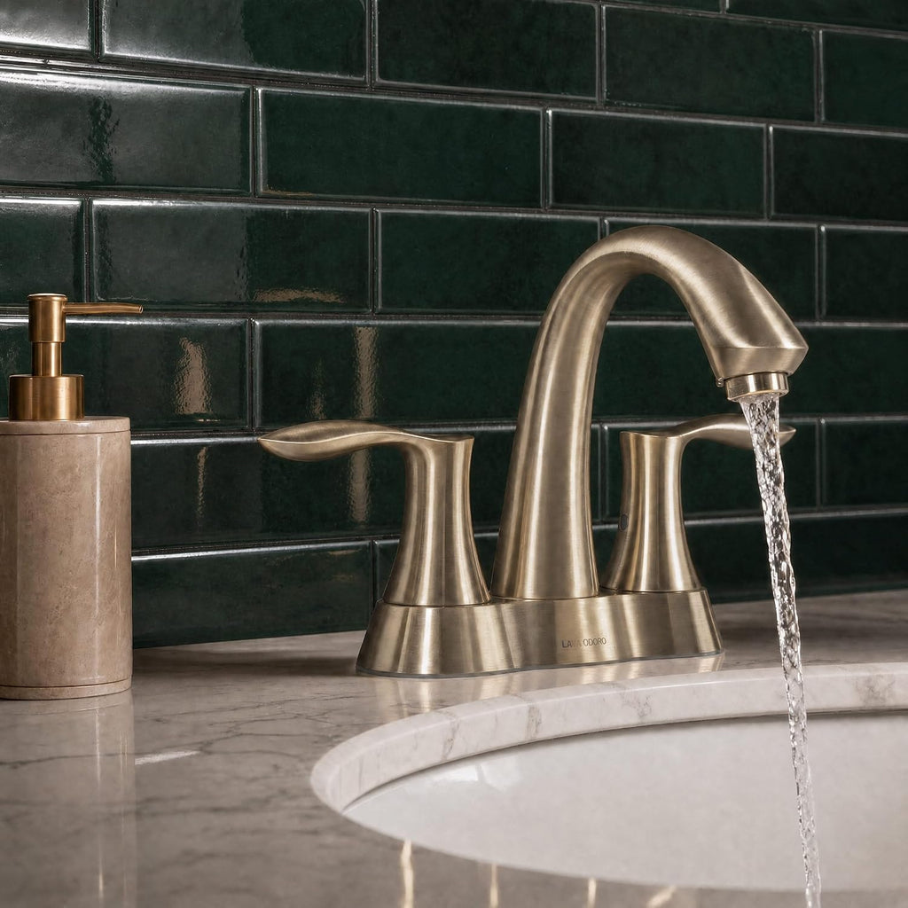 Lava Odoro Champagen Gold Bathroom Faucet 3 Hole, 2 Handle Bathroom Sink Faucet, 4 Inch Centerset Bathroom Faucet with Drain Assembly, BF423-CB